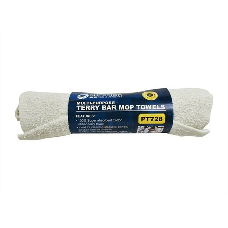 SUPERIOR PADS AND ABRASIVES 14 Inch x 17 Inch White Terry Mop Towel - 100% Cotton, PK 6 PT728